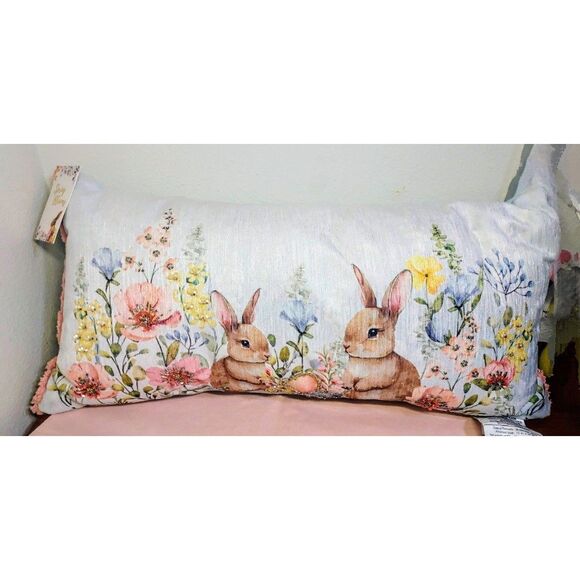 Other - NWT Made in India VIRAL Spring/Bunny Decorative Pillow Beaded Floral Accent